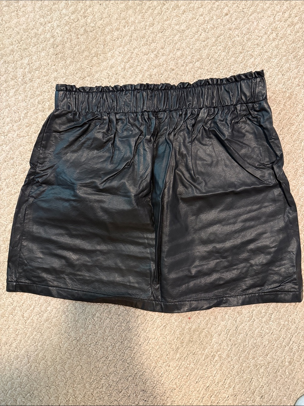 Black Faux Leather Mini Skirt with Elastic Waist